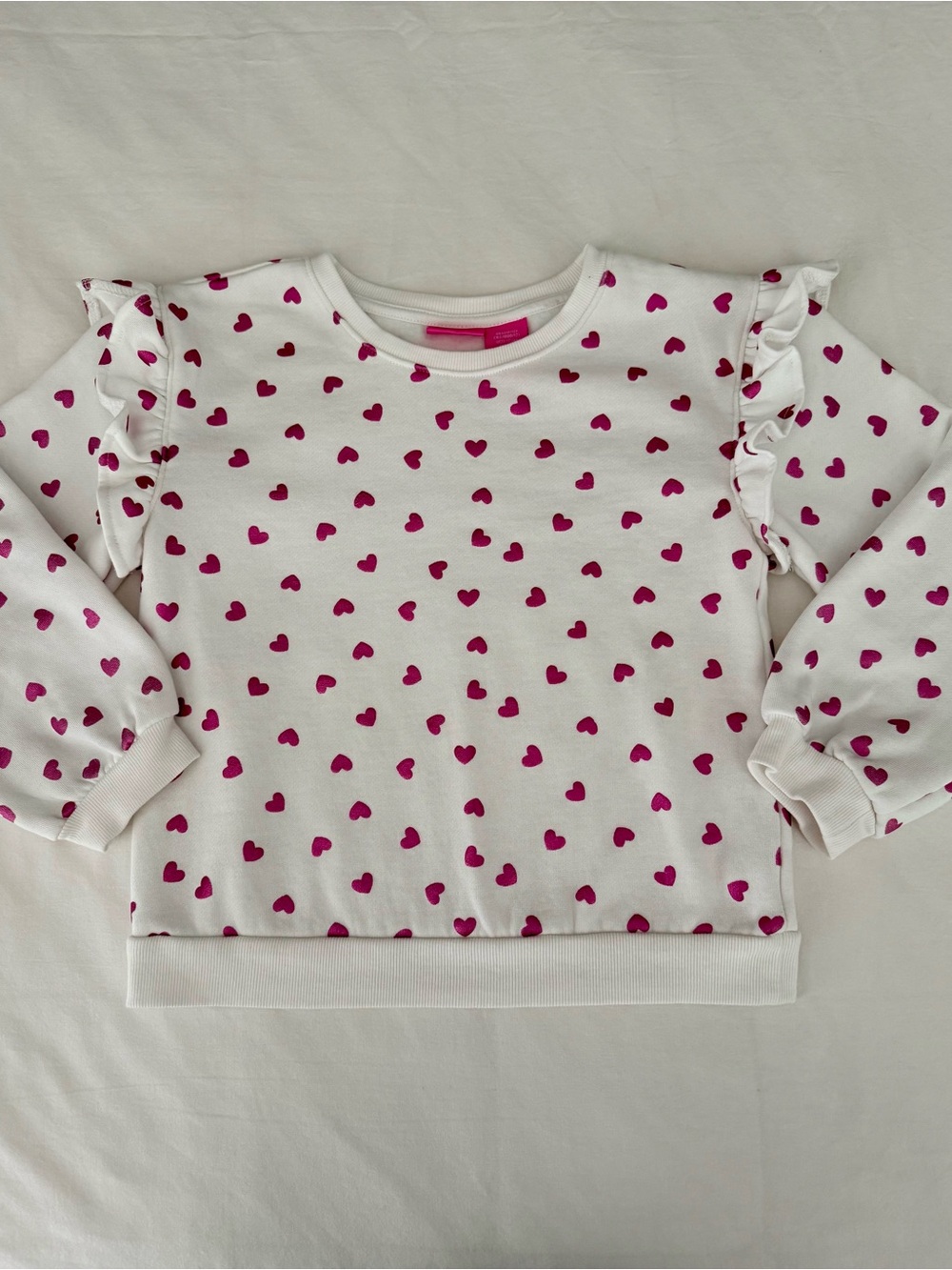 Isaac Mizrahi New York Girls Sparkle Pink Heart Sweatshirt w/ Ruffles Size 10/12